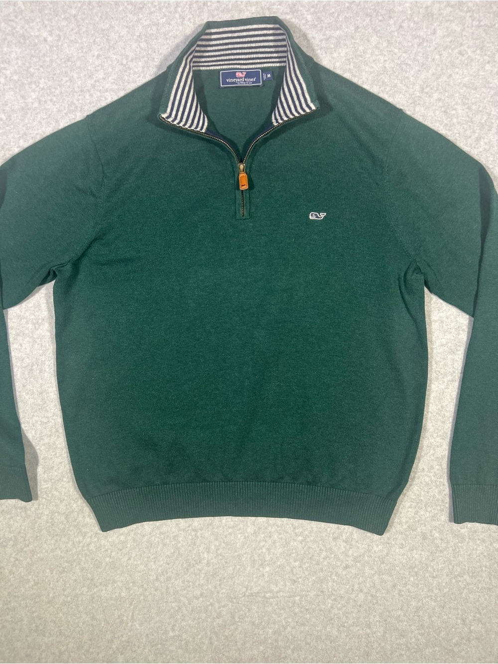 Vineyard Vines Green Men's Half-Zip Sweater with Striped Collar - Picture 7 of 9